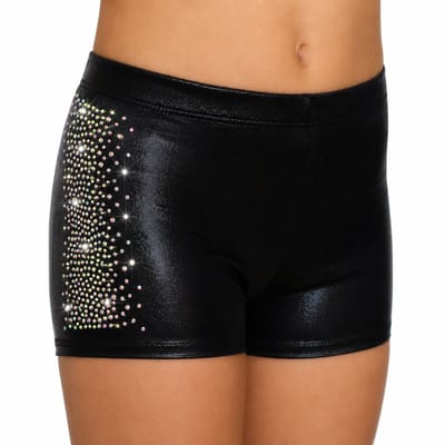 Fairysports Turnbroekje Zwarte Glitterstof maat 110-116 meisjes gymbroekje met gekleurde steentjes