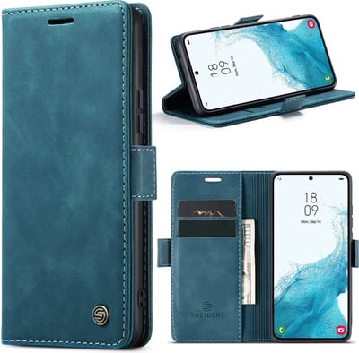 Geschikt Voor Samsung Galaxy S22 Plus Hoesje - Solidenz Urban Bookcase S22 Plus - Telefoonhoesje S22 Plus - S22 Plus Case Met Pasjeshouder - PU Leren Hoes - Draadloos Opladen - Blauw