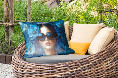 Buitenkussens - Vrouw - Bloemen - Blauw - Aesthetic - Luxe - 60x40 cm - Weerbestendig