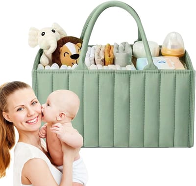 Luier Caddy Organizer - Opvouwbare Luierbak - Babybenodigdheden Organiseren - Waterdicht Katoen - 36x14x36 CM - Lichtgroen