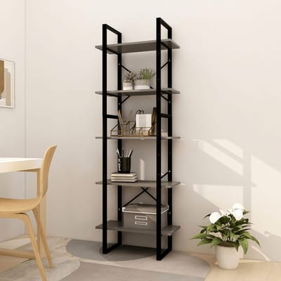 vidaXL - Boekenkast - met - 5 - schappen - 60x30x175 - cm - massief - grenenhout - grijs