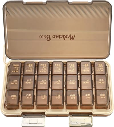Tablettenbox voor 7 dagen met 3 vakken, pillendoos voor medicijnen, vitamines en visolie, medicijnorganizer voor dagelijkse dosering