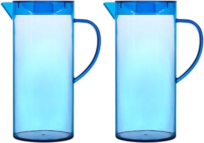 Home Deco Factory Schenkkan met deksel - 2x - 1.1 L - blauw - kunststof