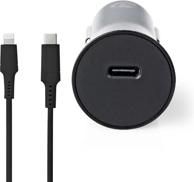 Nedis Autolader - 20 W - 1.67 / 2.22 / 3.0 A - Outputs: 1 - Poorttype: USB-C - Lightning 8-Pins (Los) Kabel - 1.00 m - Automatische Voltage Selectie