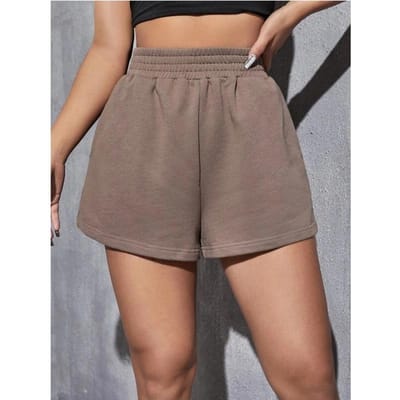 Zomer Dames Elastische Taille Losse Wijde Pijp Effen Kleur Casual Sportshorts M bruin