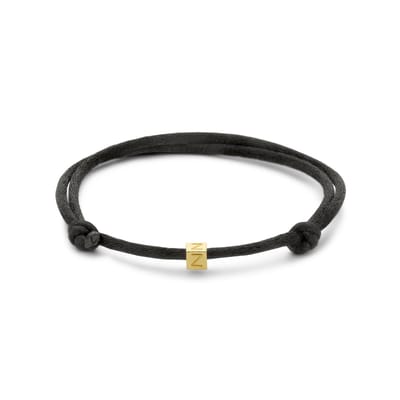 New Bling 9NBG-913Z Satijnen Armband met 14 Karaat Letter Kubus Z 4mm - Z - One Size - 16 tot 26cm - 2mm Dikte - Zwart - Goud