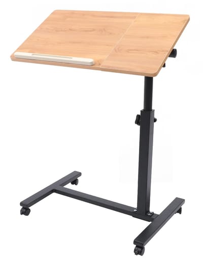 LabelOne Laptop Tafel - Laptop Bureau - in hoogte verstelbaar - op wieltjes met rem - bureaublad 360° draaibaar en kantelbaar