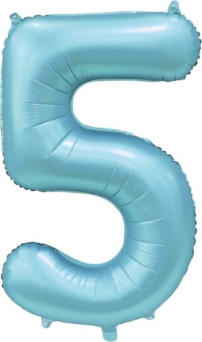 Folie Ballon Cijfer 5 Satin licht blauw XL 86 cm