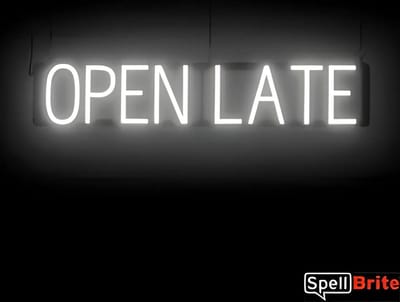 OPEN LATE - Lichtreclame Neon LED bord verlicht | SpellBrite | 84 x 16 cm | 6 Dimstanden - 8 Lichtanimaties | Reclamebord neon verlichting