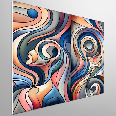 Abstract vrouw schilderij | Vrouwelijke vormen dansen in kleurrijk abstract spel van emoties | Kunst - 75x75 centimeter op Forex | Foto op Forex