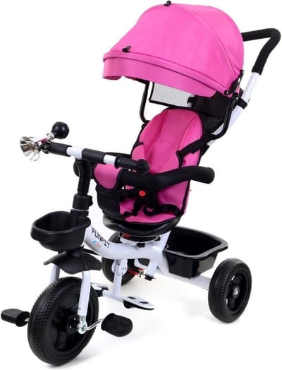 Viking Choice Driewieler Roze - Fiets met Duwstang, Zonnekap & Draaibaar Zitje