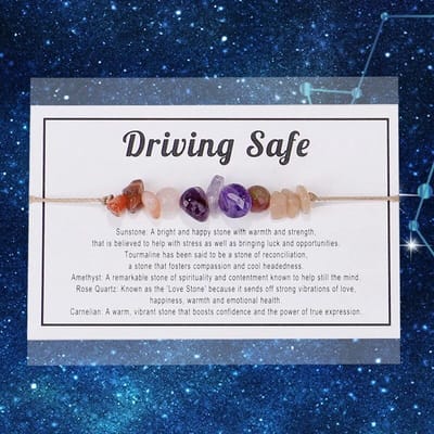 Bixorp "Driving Safe" Cadeau Armband - Edelsteen Armbandje op kaartje - Zonnesteen, Tourmalijn, Amethist, Rozenkwarts & Carneool