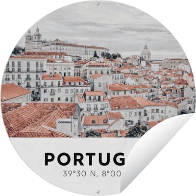 Tuincirkel Portugal - Lissabon - Huizen - 60x60 cm - Ronde Tuinposter - Buiten