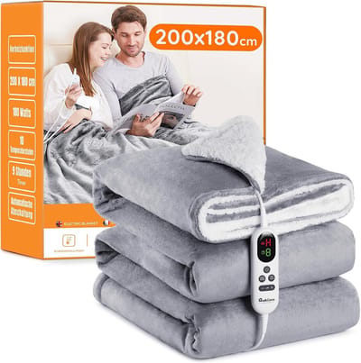 Verwarmde Deken 200 x 180 cm – Zwart | Sherpa & Flanel | 10 Temperatuurstanden | 1–9 uur Timer | Digitaal Display | Machinewasbaar