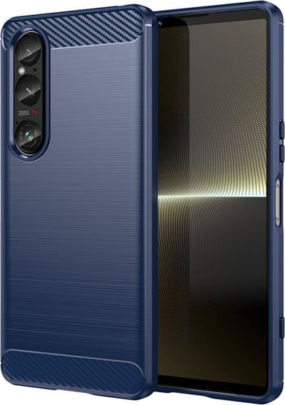 MobyDefend Hoesje - Geschikt voor Sony Xperia 1 VI - TPU Backcover - Geborstelde Metaal & Carbon-Look - Blauw