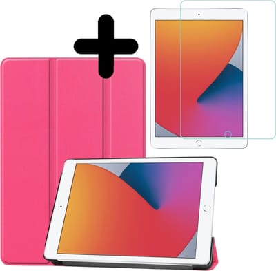 Hoesje - Geschikt voor Apple iPad 8 (2020) - 10.2 inch - 8e Generatie - Met Screenprotector - Hardcover Book Case - Trifold Bookcase Hoes - Hard Cover - Tablethoes - Roze