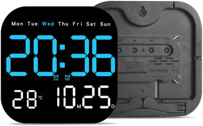 carmdering - Digitale LED Wandklok - - Grote Digitale Klok met Datum, Tijd, Temperatuur en Weekdag - Wandklok met Afstandsbediening - Countdown Timer & Wekker - 10 Helderheidsniveaus - USB Voeding