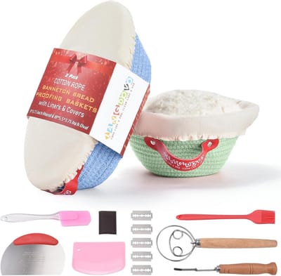 Rijsmandjes Brood Bakken - Zuurdesem Starter Kit - Ambachtelijk Brood Maken - Ademend Katoen Materiaal - Rond & Ovaal