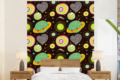 Behang - Fotobehang Patronen - Ruimte - Planeten - Jongens - Kinderen - Kids - Breedte 225 cm x hoogte 280 cm