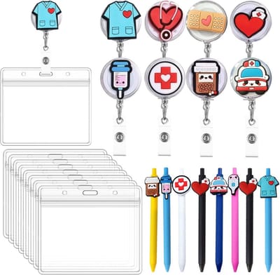 24pcs nurse accessories, pull-out id badge holder, Includes 8 id badge holders for nurse, 8 nurse accessories pens and - ShopVlot