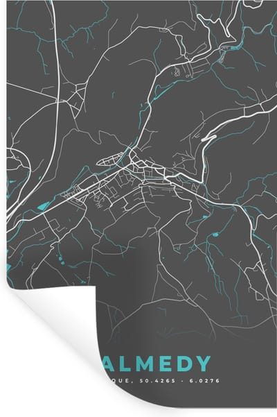 Muurstickers - Sticker Folie - Kaart – Plattegrond – Stadskaart – Malmedy – België - Grijs - 20x30 cm - Plakfolie - Muurstickers Kinderkamer - Zelfklevend Behang - Zelfklevend behangpapier - Stickerfolie