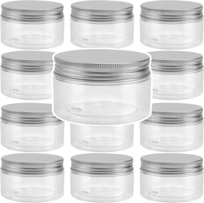24 Stuks 100ml Doorzichtige Plastic Potjes met Zilveren Aluminium Deksel voor Specerijen, Crèmes en Lotionopslag