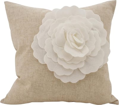 Sierkussen Lotusbloem - Decoratief Kussen - Bank Aankleden - Bloemmotief Voorzijde - 45x45 cm - Ivoor