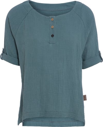 Knit Factory Nena Top - Shirt voor het voorjaar en de zomer - Dames Top - Dames shirt - Zomertop - Zomershirt - Ruime pasvorm - Duurzaam & milieuvriendelijk - Opgerolde mouw - Stone Green - Groen - M - 100% Biologisch katoen