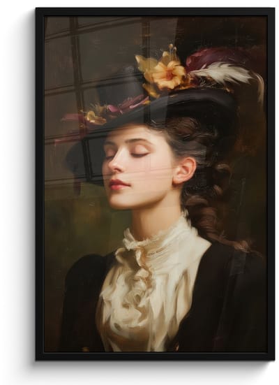Poster in lijst - Fotolijst 60x90 cm - Posters - Vrouw - Victoriaans - Portret - Posterlijst zwart - Decoratie - Wanddecoratie woonkamer - Muurdecoratie slaapkamer