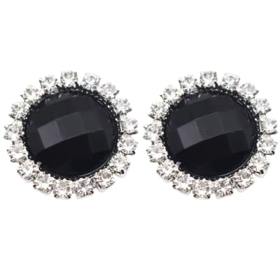 Clip oorbellen- zwart -strass- zilverkleur -2 cm- kunststof- geen gaatje- Charme Bijoux