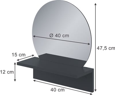 Vicco Elyra Badkamerspiegel – 40 x 47.5 cm met plank Zwart