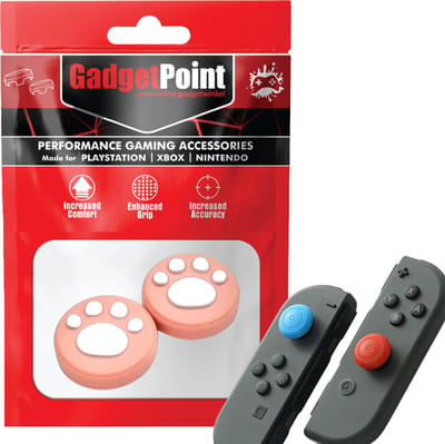 Gadgetpoint - Thumb Grips voor Nintendo Switch Joy-Con Controllers - Gaming Thumbgrips - Performance Anti-Slip Thumbsticks - Bescherming Accessoires - Pootjes - Roze met Wit