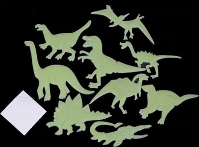9x Glow in the dark dino's - Dinosaurus vormen - Lichtgevende dino - Plafond - Muurstickers - Kinderkamer versieren - Lichtgevend - Glowing dinosaur luminous - Kunststof - Zelfklevend - T-rex - Jonyx