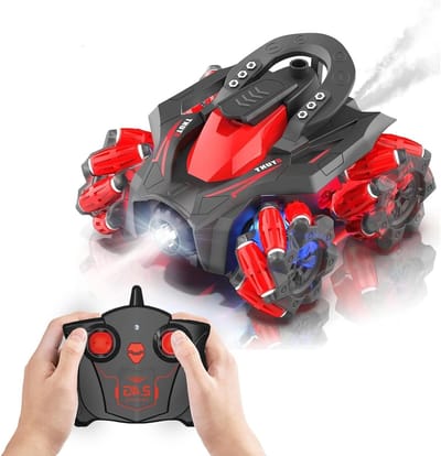 Op afstand bedienbare auto voor kinderen met licht en stoomsprayer, 2.4GHz, 360° draaibaar, leuk speelgoed voor jongens van 4 tot 9 jaar
