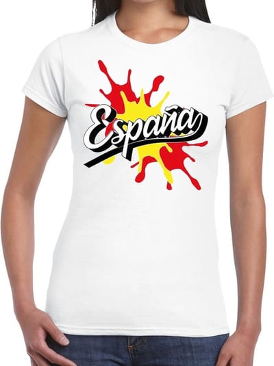 Bellatio Decorations landen t-shirt - Espana - Spanje - spetter print - wit - voor dames - supporters kleding S