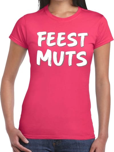 Feestmuts fun tekst t-shirt roze dames - dames tekst shirt Feestmuts S