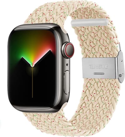 Bandje van gevlochten nylon - geschikt voor Apple Watch series 1/2/3/4/5/6/7/8/9/10/11/ SE (1,2,3) / Ultra (1,2,3) met maat 44 mm / 45 mm / 46 mm / 49 mm - beige-kleur