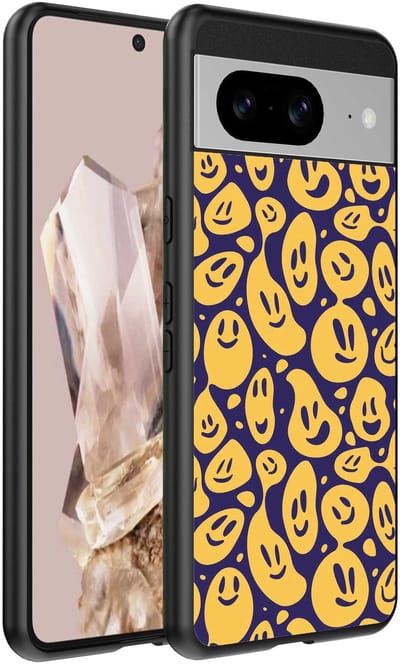 Geschikt voor Google Pixel 8 Pro Telefoonhoesje met smiley opdruk - TPU backcover case emoji design - Paars Geel - Smartphonica geschikt voor Google Pixel 8 Pro