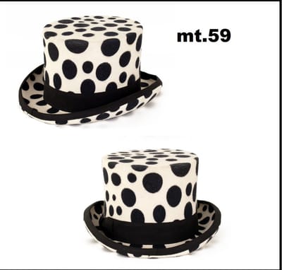 Hoge hoed wolvilt wit met zwarte bollen maat 59 - carnaval zwart wit optocht thema feest black and white