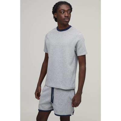 Slim Boxy Waffle Ringer T-Shirt & Racer Shorts Set | Grey Marl | Size XS