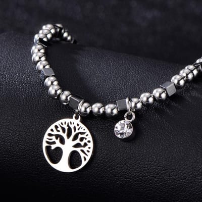 Roestvrij Staal Klaver Bedel Armbanden voor Vrouwen Zilvergrijs Minimalisme Ronde Kralen Ketting met Strass Mode Sieraden Groothandel 15-23cm Stretch black