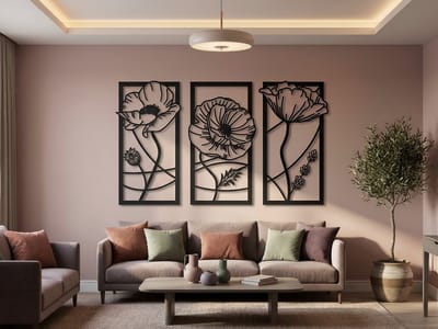 Wanddecoratie Bloemen, Houten Wandbeeld, 3D Wanddecoratie voor Thuis, Moderne Beelden voor Huis Kantoor Slaapkamer, Woonkamer en Keuken - 75x47 cm
