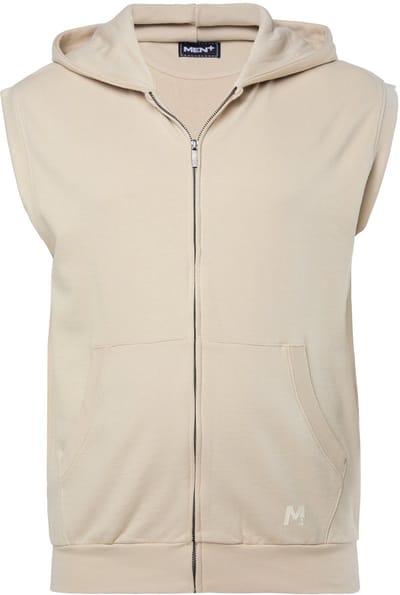 Men Plus - Heren - Bodywarmer sweatstof capuchon kangoeroezak - Donker kiezel - Maat L