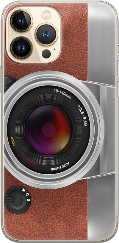 Leuke Telefoonhoesjes - Hoesje geschikt voor iPhone 13 Pro Max - Vintage camera - Soft case - TPU - Print / Illustratie - Bruin