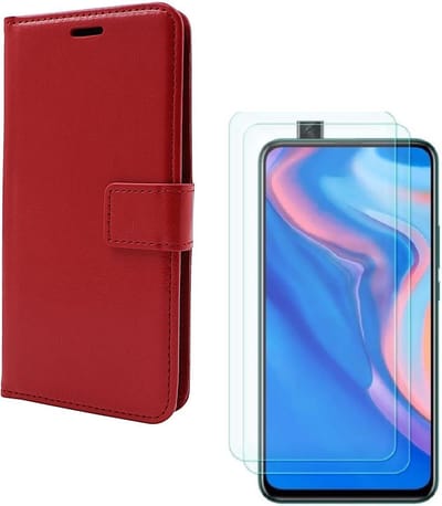 hoesje Geschikt voor: Huawei P Smart Z Portemonnee rood met 2 stuks Glas Screen protector