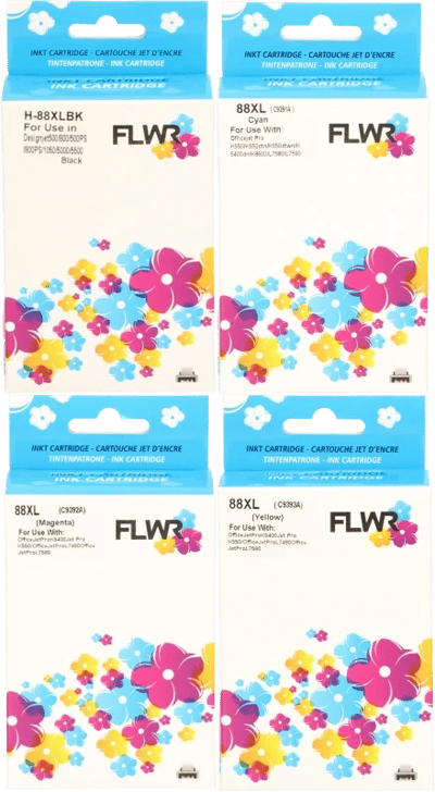 FLWR - Inktcartridge / 88XL 4-Pack / Zwart en Kleur - geschikt voor HP