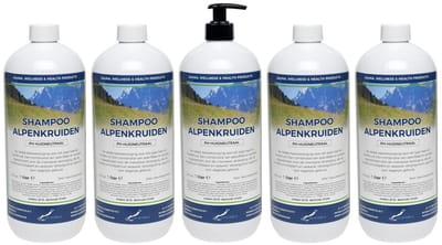Shampoo Alpenkruiden - 1 liter - 5 Stuks - met pomp - Voordeelverpakking - Haarverzorging
