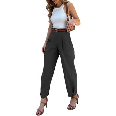 Dames Pakbroek Hoge Taille Knopen Ritsvlieg Losvallend Effen Kleur Broek met Zakken Pendelstijl Lange Broek M zwart