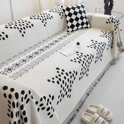 Lijnpatroon Sofa Handdoek, Woonkamer 1/2/3-zits Bankovertrek, Sofa Beschermhoes Volledige Bedekking Eén Stuk Kwastrand Decoratie 180x130cm