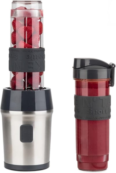 DVDSS® Shake blender - Mini Blender - Krachtig - 2 Flessen met reisdeksel - 4 Roestvrijstalen messen - 12cm x 15cm x 35cm - Zwart